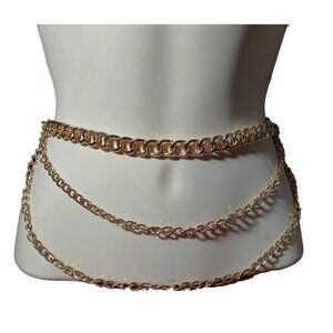 Gold Tone Metal Curb Chain Belt 3 tier Adjustable